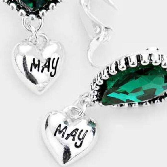 May Birthstone Heart Dangle Clip On Earrings NWT - Picture 2 of 5